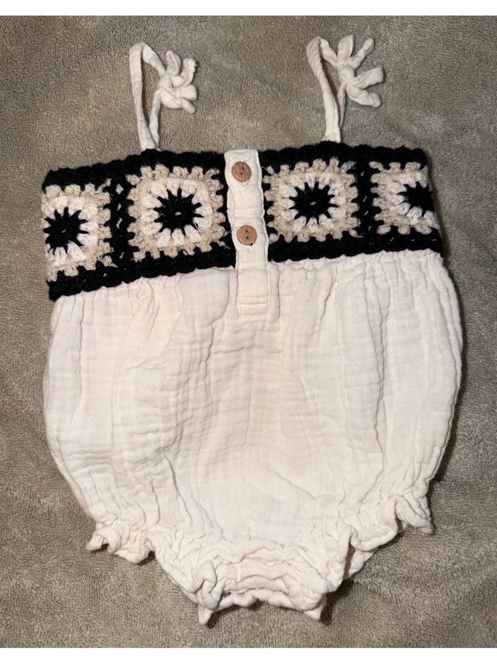 Girls Cream one piece with Black Crochet Waistband